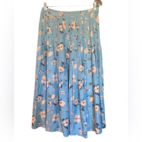 REBECCA TAYLOR Daniella Floral Pleated Jacquart Lagoon Combo Skirt, Size 6 - Picture 3 of 10